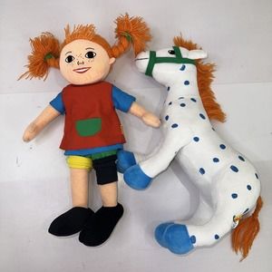 Pippi Longstocking & Horse Plush Blue Polka Dot Micki Plush Lilla Gubben